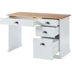 VENTE-UNIQUE.COM Bureau DATURA - 4 Tiroirs - MDF Et Pin - Blanc - Naturel Clair, Blanc -France Bureau Soldes 2022 55882067 4