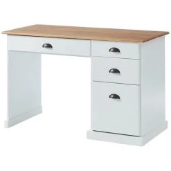 VENTE-UNIQUE.COM Bureau DATURA - 4 Tiroirs - MDF Et Pin - Blanc - Naturel Clair, Blanc -France Bureau Soldes 2022 55882067 5
