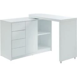 VENTE-UNIQUE.COM Bureau Extensible PAVEL - Plateau Pivotant 360° - MDF Laqué - Blanc - Blanc -France Bureau Soldes 2022 55882072 3