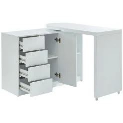 VENTE-UNIQUE.COM Bureau Extensible PAVEL - Plateau Pivotant 360° - MDF Laqué - Blanc - Blanc -France Bureau Soldes 2022 55882072 4