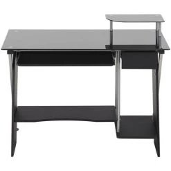 VENTE-UNIQUE.COM Bureau Informatique PASCAL - 1 Tiroir - Verre Trempé Noir - Noir -France Bureau Soldes 2022 55882151 3