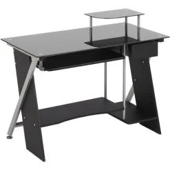 VENTE-UNIQUE.COM Bureau Informatique PASCAL - 1 Tiroir - Verre Trempé Noir - Noir -France Bureau Soldes 2022 55882151 4