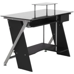 VENTE-UNIQUE.COM Bureau Informatique PASCAL - 1 Tiroir - Verre Trempé Noir - Noir -France Bureau Soldes 2022 55882151 5