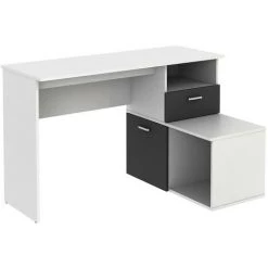 VENTE-UNIQUE.COM Bureau D'angle Modulable ALFARO Avec Rangements - Blanc Et Anthracite - Gris Anthracite, Blanc -France Bureau Soldes 2022 55882247 5