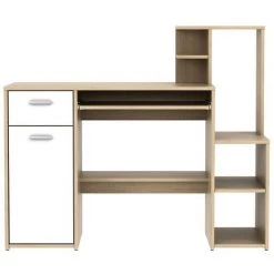 VENTE-UNIQUE.COM Bureau CAMIRI Avec Rangements - Chêne Et Blanc - Naturel Clair, Blanc -France Bureau Soldes 2022 55882250 3