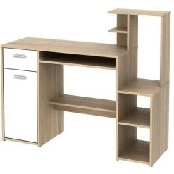 VENTE-UNIQUE.COM Bureau CAMIRI Avec Rangements - Chêne Et Blanc - Naturel Clair, Blanc -France Bureau Soldes 2022 55882250 4