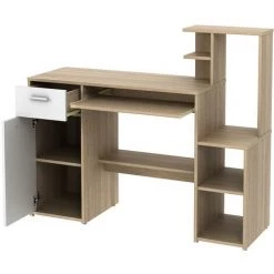 VENTE-UNIQUE.COM Bureau CAMIRI Avec Rangements - Chêne Et Blanc - Naturel Clair, Blanc -France Bureau Soldes 2022 55882250 5