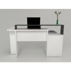 VENTE-UNIQUE.COM Bureau Avec Rangements ZACHARIE - Blanc Et Gris - Gris Anthracite, Blanc -France Bureau Soldes 2022 55882542 3