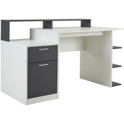 VENTE-UNIQUE.COM Bureau Avec Rangements ZACHARIE - Blanc Et Gris - Gris Anthracite, Blanc -France Bureau Soldes 2022 55882542 4