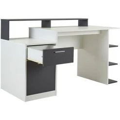 VENTE-UNIQUE.COM Bureau Avec Rangements ZACHARIE - Blanc Et Gris - Gris Anthracite, Blanc -France Bureau Soldes 2022 55882542 5