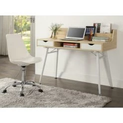 VENTE-UNIQUE.COM Bureau LARCOS Avec Rangements - MDF - Chêne & Blanc - Naturel Clair, Blanc -France Bureau Soldes 2022 55882556 2