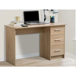 VENTE-UNIQUE.COM Bureau LEONDINE - 3 Tiroirs - Coloris: Chêne - Naturel Clair -France Bureau Soldes 2022 55882929 2