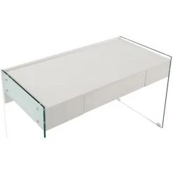 VENTE-UNIQUE.COM Bureau PHEBUS - 1 Tiroir - Verre Trempé Et MDF - Blanc - Blanc -France Bureau Soldes 2022 55882940 5