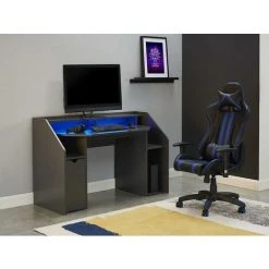 VENTE-UNIQUE.COM Bureau Gamer CYBER - Avec Rangements Et LEDs - MDF - Gris - Gris Anthracite