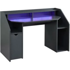 VENTE-UNIQUE.COM Bureau Gamer CYBER - Avec Rangements Et LEDs - MDF - Gris - Gris Anthracite -France Bureau Soldes 2022 55883008 4