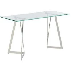 VENTE-UNIQUE.COM Bureau ADRIEL - Verre Trempé & Métal Chromé - Transparent, Argenté -France Bureau Soldes 2022 55883364 3