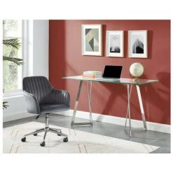 VENTE-UNIQUE.COM Bureau ADRIEL - Verre Trempé & Métal Chromé - Transparent, Argenté -France Bureau Soldes 2022 55883364 4