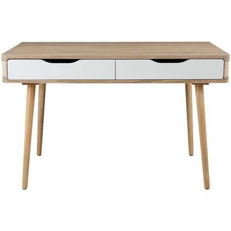 VENTE-UNIQUE.COM Bureau KLOE - 2 Tiroirs - MDF - Coloris Naturel & Blanc - Naturel Clair, Blanc 3 VENTE-UNIQUE.COM Bureau KLOE - 2 Tiroirs - MDF - Coloris Naturel & Blanc - Naturel Clair, Blanc