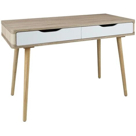 VENTE-UNIQUE.COM Bureau KLOE - 2 Tiroirs - MDF - Coloris Naturel & Blanc - Naturel Clair, Blanc 4 VENTE-UNIQUE.COM Bureau KLOE - 2 Tiroirs - MDF - Coloris Naturel & Blanc - Naturel Clair, Blanc – Image 2