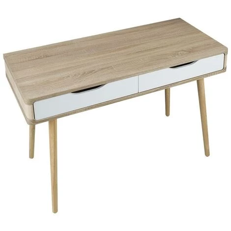 VENTE-UNIQUE.COM Bureau KLOE - 2 Tiroirs - MDF - Coloris Naturel & Blanc - Naturel Clair, Blanc 6 VENTE-UNIQUE.COM Bureau KLOE - 2 Tiroirs - MDF - Coloris Naturel & Blanc - Naturel Clair, Blanc – Image 4