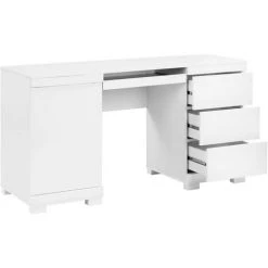 VENTE-UNIQUE.COM Bureau PLUTON - MDF Laqué Blanc - LEDs - 1 Porte & 3 Tiroirs - Blanc -France Bureau Soldes 2022 55884234 3