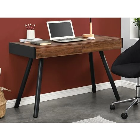 VENTE-UNIQUE.COM Bureau Avec 2 Tiroirs - MDF Et Acier - Noyer Et Noir - AZOU - Noir, Naturel Foncé 4 VENTE-UNIQUE.COM Bureau Avec 2 Tiroirs - MDF Et Acier - Noyer Et Noir - AZOU - Noir, Naturel Foncé – Image 2