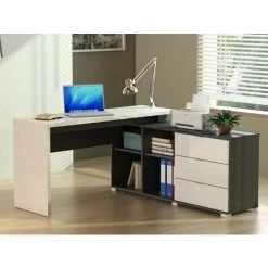 VENTE-UNIQUE.COM Bureau D'angle Avec Rangements PIVOLA II - 3 Tiroirs - Blanc Et Anthracite - Gris Anthracite, Blanc