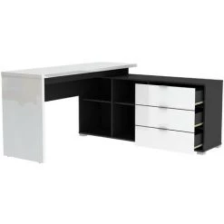 VENTE-UNIQUE.COM Bureau D'angle Avec Rangements PIVOLA II - 3 Tiroirs - Blanc Et Anthracite - Gris Anthracite, Blanc -France Bureau Soldes 2022 55884378 3