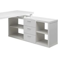 VENTE-UNIQUE.COM Bureau D'angle Avec Rangements ALDRIC III - Blanc - Blanc -France Bureau Soldes 2022 55884648 3