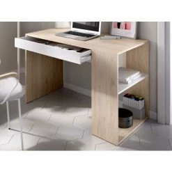 VENTE-UNIQUE.COM Bureau Avec Rangements INES - Coloris : Chêne Et Blanc - Naturel Clair