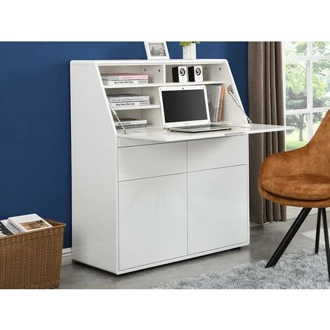 VENTE-UNIQUE.COM Secrétaire BAGUA - 2 Portes Et 2 Tiroirs - MDF - Blanc Laqué - Blanc 4 VENTE-UNIQUE.COM Secrétaire BAGUA - 2 Portes Et 2 Tiroirs - MDF - Blanc Laqué - Blanc – Image 2