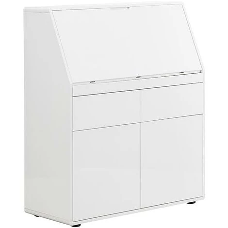 VENTE-UNIQUE.COM Secrétaire BAGUA - 2 Portes Et 2 Tiroirs - MDF - Blanc Laqué - Blanc 7 VENTE-UNIQUE.COM Secrétaire BAGUA - 2 Portes Et 2 Tiroirs - MDF - Blanc Laqué - Blanc – Image 5