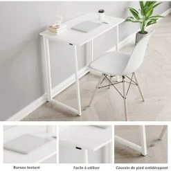Dripex Table De Bureau Pliante Bureau Informatique Pliable Petit Table D'Ordinateur Pour Bureau Domicile 80 X 45 X 74 Cm - Blanc -France Bureau Soldes 2022 55896412 3