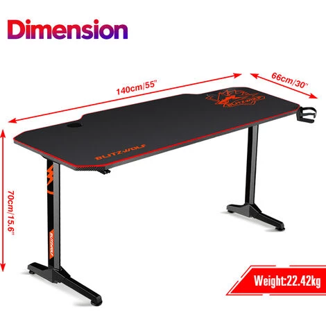 AUGIENB Bureau Gaming Bureau De Jeu Pour Gamer Bureau Informatique BlitzWolf BW-GD2 Avec Porte-écouteurs + Tapis De Souris + Porte-gobelet 140 X 66 X 75 Cm 4 AUGIENB Bureau Gaming Bureau De Jeu Pour Gamer Bureau Informatique BlitzWolf BW-GD2 Avec Porte-écouteurs + Tapis De Souris + Porte-gobelet 140 X 66 X 75 Cm – Image 2