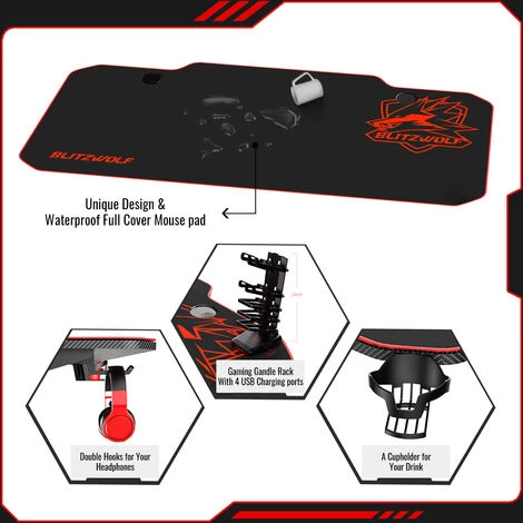 AUGIENB Bureau Gaming Bureau De Jeu Pour Gamer Bureau Informatique BlitzWolf BW-GD2 Avec Porte-écouteurs + Tapis De Souris + Porte-gobelet 140 X 66 X 75 Cm 6 AUGIENB Bureau Gaming Bureau De Jeu Pour Gamer Bureau Informatique BlitzWolf BW-GD2 Avec Porte-écouteurs + Tapis De Souris + Porte-gobelet 140 X 66 X 75 Cm – Image 4