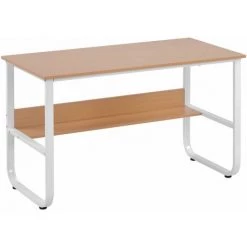 HAPPYSHOPPING Bureau, Table D'ordinateur Avec étagère, Table De Bureau En Forme De U Pour Bureau à Domicile, Table PC Couleur Bois, 120x60x73cm (LxlxH)