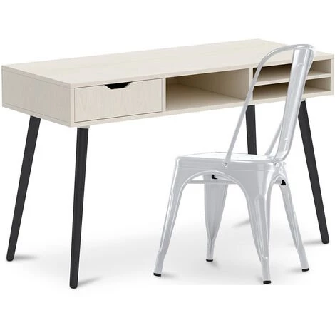 PRIVATEFLOOR Bureau En Bois Design Style Scandinave Beckett + Chaise Stylix 5Kgs Nouvelle édition Métal Gris Clair - - Gris Clair 3 PRIVATEFLOOR Bureau En Bois Design Style Scandinave Beckett + Chaise Stylix 5Kgs Nouvelle édition Métal Gris Clair - - Gris Clair
