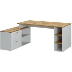 Bureau BOBOCHIC - Bureau D'angle Gauche PRAGUE Imitation Chêne Et Blanc - Chêne Et Blanc