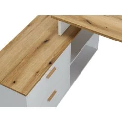 Bureau BOBOCHIC - Bureau D'angle Gauche PRAGUE Imitation Chêne Et Blanc - Chêne Et Blanc -France Bureau Soldes 2022 56112637 5