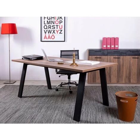 CAESAROO Bureau 240x80 Cm En Chêne Avec Pieds En Métal Peints Gris Anthracite | Chêne Et Gris 3 CAESAROO Bureau 240x80 Cm En Chêne Avec Pieds En Métal Peints Gris Anthracite | Chêne Et Gris