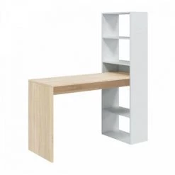 DANSMAMAISON Bureau D'angles + 5 Niches Blanc/Chêne - POLUX - L 120 X L 53 X H 144 Cm - Bois Clair -France Bureau Soldes 2022 56543636 2