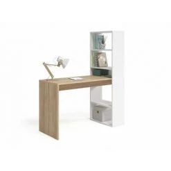 DANSMAMAISON Bureau D'angles + 5 Niches Blanc/Chêne - POLUX - L 120 X L 53 X H 144 Cm - Bois Clair -France Bureau Soldes 2022 56543636 3