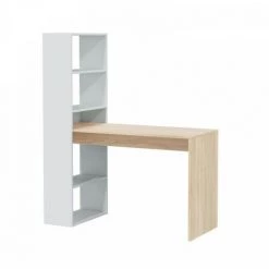 DANSMAMAISON Bureau D'angles + 5 Niches Blanc/Chêne - POLUX - L 120 X L 53 X H 144 Cm - Bois Clair -France Bureau Soldes 2022 56543636 4