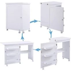 GIANTEX Table De Couture Pliante Pour Machine à Coudre Avec Roulettes,4 Etagères De Rangement,Table D’Ordinateur à Roulettes,Blanc -France Bureau Soldes 2022 56625379 2