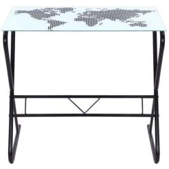 INLIFE Bureau En Verre Avec Motif De Carte Du Monde -France Bureau Soldes 2022 56629928 5