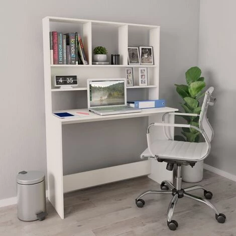 INLIFE Bureau Avec étagères Blanc 110 X 45 X 157 Cm Aggloméré 4 INLIFE Bureau Avec étagères Blanc 110 X 45 X 157 Cm Aggloméré – Image 2