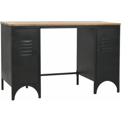 INLIFE Bureau à Double Piédestal Bois De Sapin Et Acier 120x50x76 Cm 5 INLIFE Bureau à Double Piédestal Bois De Sapin Et Acier 120x50x76 Cm – Image 3