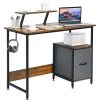 COSTWAY Bureau D'Ordinateur Avec Tiroir De Rangement Réversible 128 X 50 X 93 CM Tyle Industriel Couleur Marron Rustique