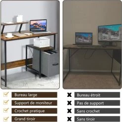 COSTWAY Bureau D'Ordinateur Avec Tiroir De Rangement Réversible 128 X 50 X 93 CM Tyle Industriel Couleur Marron Rustique -France Bureau Soldes 2022 56662421 3