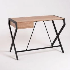 LES TENDANCES Bureau Industriel 1 Tiroir Bois Clair Et Métal Noir Louna 100 Cm -France Bureau Soldes 2022 56806290 4